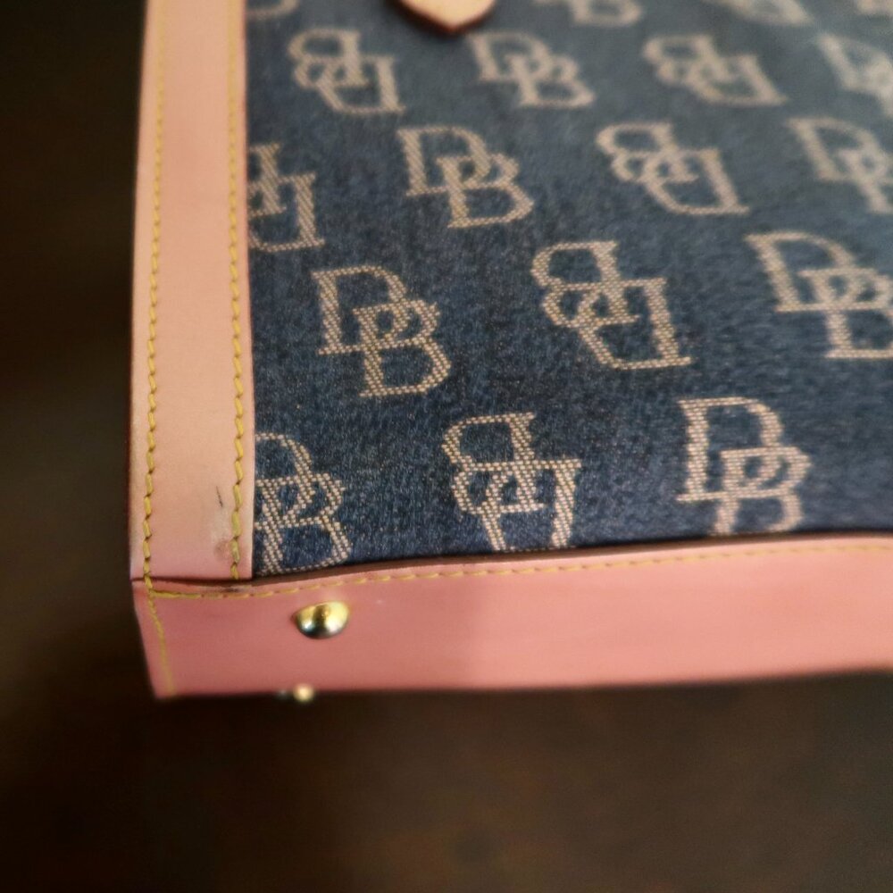 Vintage Y2K Dooney & Bourke Monogram Denim Pink Leather Top Handle Bag - Picture 5 of 9